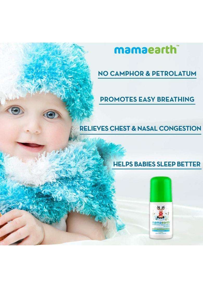 Mamaearth Natural Breathe Easy Vapour Roll-on for Cold & Nasal Congestion, with Wintergreen & Eucalyptus Oil. - Indya