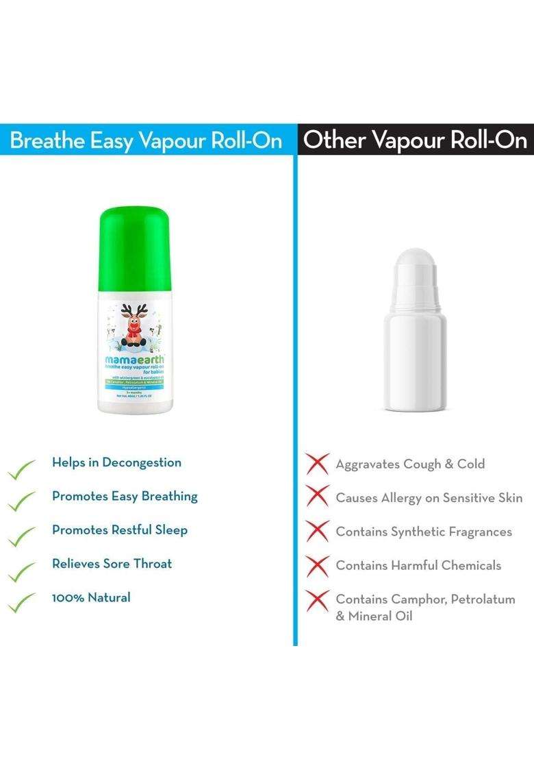 Mamaearth Natural Breathe Easy Vapour Roll-on for Cold & Nasal Congestion, with Wintergreen & Eucalyptus Oil. - Indya