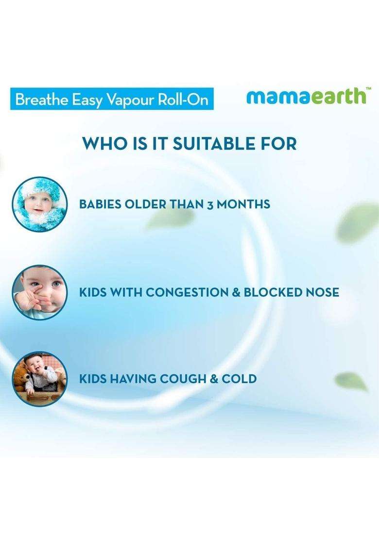 Mamaearth Natural Breathe Easy Vapour Roll-on for Cold & Nasal Congestion, with Wintergreen & Eucalyptus Oil. - Indya
