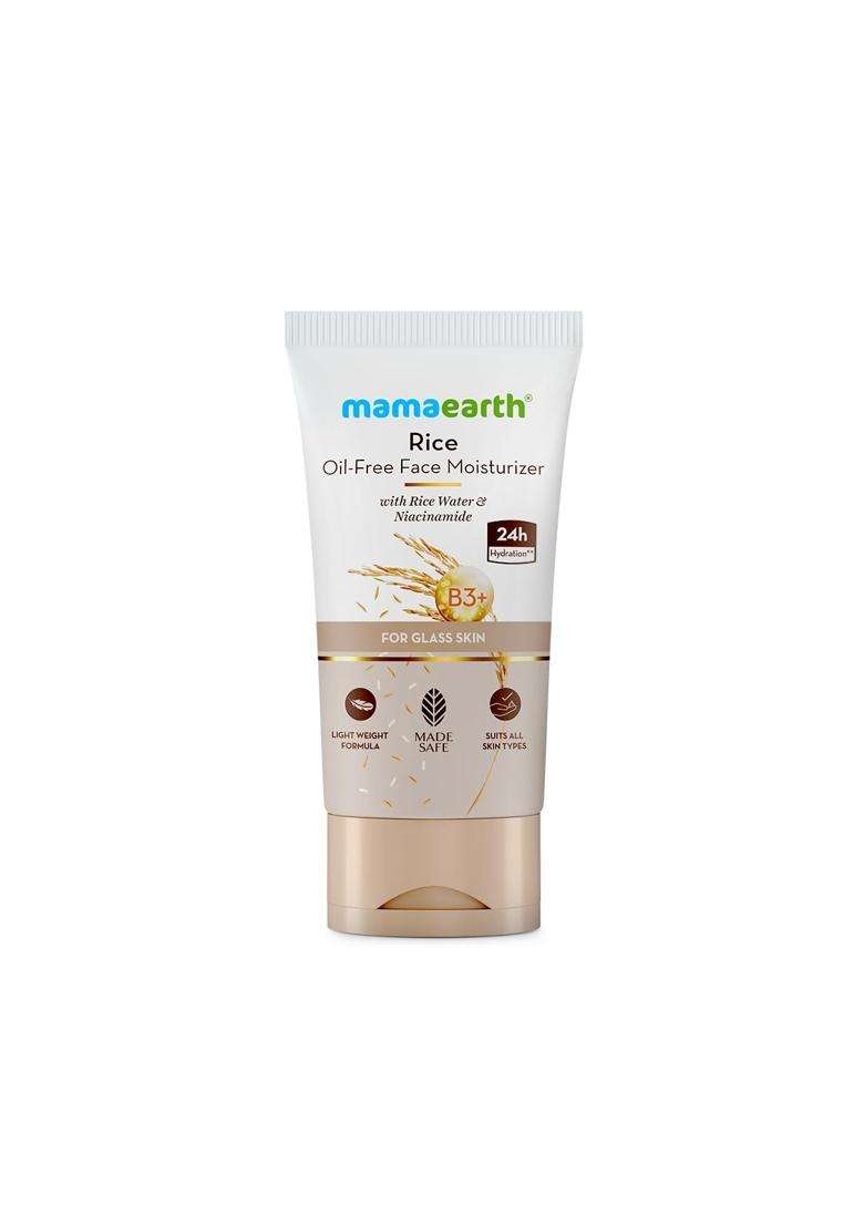 Mamaearth Rice Oil-Free Face Moisturizer With Rice Water & Niacinamide for Glass Skin 150 g | 24-Hour Hydration | Brightens Skin Tone - Indya