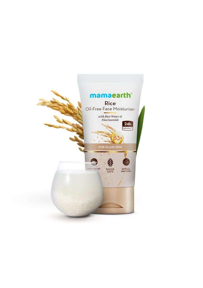 Mamaearth Rice Oil-Free Face Moisturizer With Rice Water & Niacinamide for Glass Skin 150 g | 24-Hour Hydration | Brightens Skin Tone - Indya