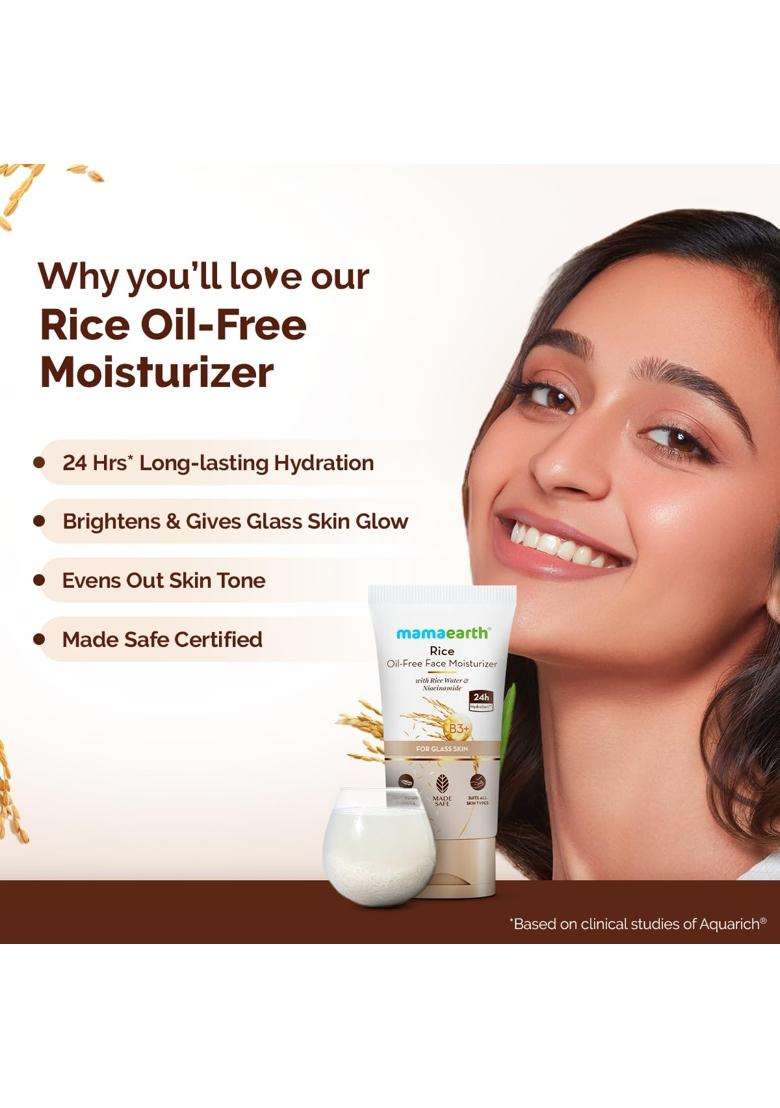 Mamaearth Rice Oil-Free Face Moisturizer With Rice Water & Niacinamide for Glass Skin 150 g | 24-Hour Hydration | Brightens Skin Tone - Indya