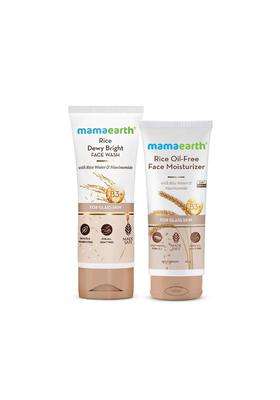 Mamaearth Korean Glass Skin Combo 100 ml | Rice Face Wash (100 ml) + Rice Oil-Free Moisturizer (80 g) | Hydrates, Brightens, & Evens Skin Tone