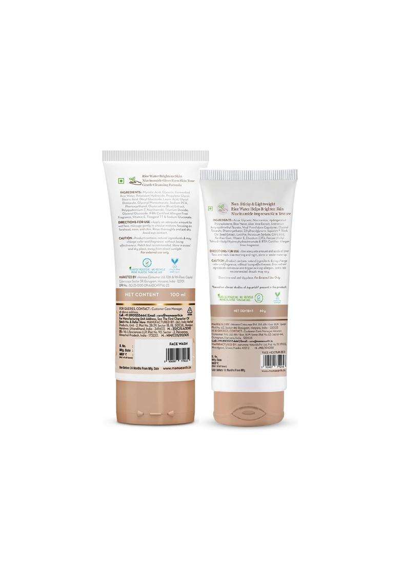 Mamaearth Korean Glass Skin Combo 100 ml | Rice Face Wash (100 ml) + Rice Oil-Free Moisturizer (80 g) | Hydrates, Brightens, & Evens Skin Tone - Indya