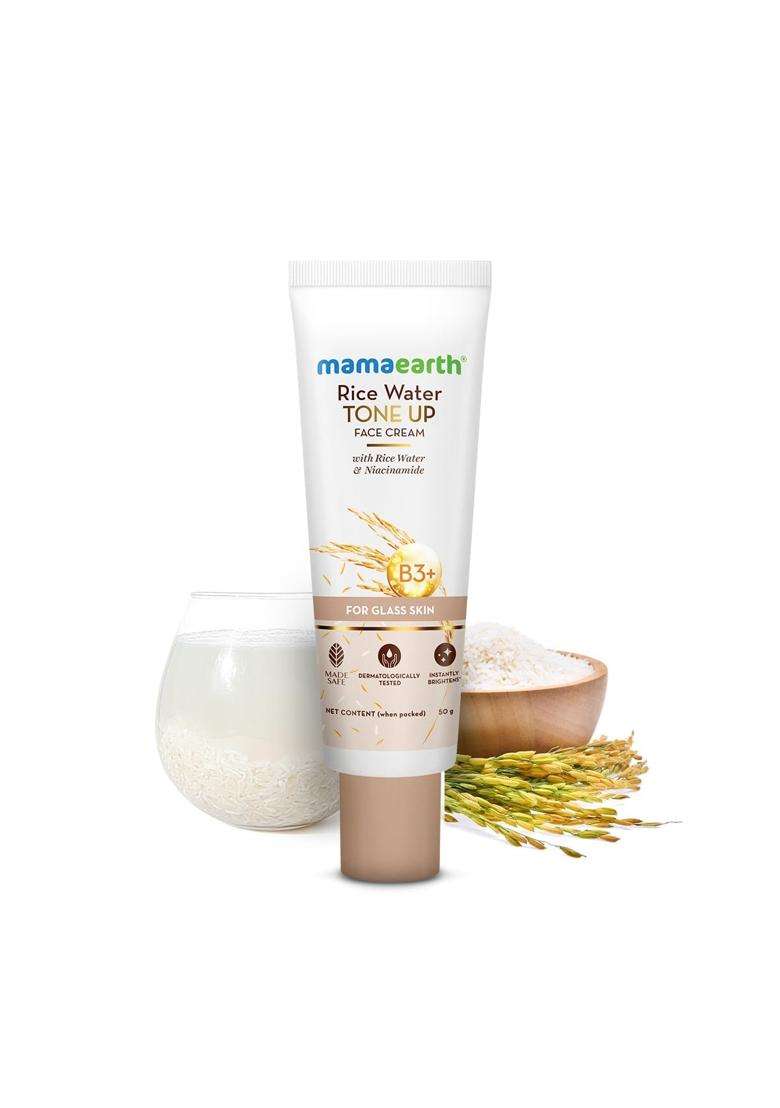 Mamaearth Rice Water Tone Up Face Cream with Rice Water & Niacinamide for Glass Skin 50g | Instantly Brightens | Even Skin Tone | Adds Glow - Indya