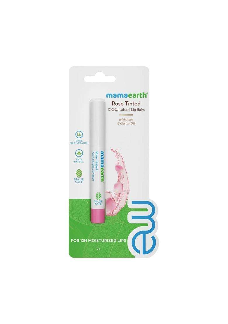 Mamaearth 100% Natural Lip Balm for Women & Men 2g (Rose) | Natural Tint, 12-Hour Moisturization | Heals Dry & Chapped Lips - Indya