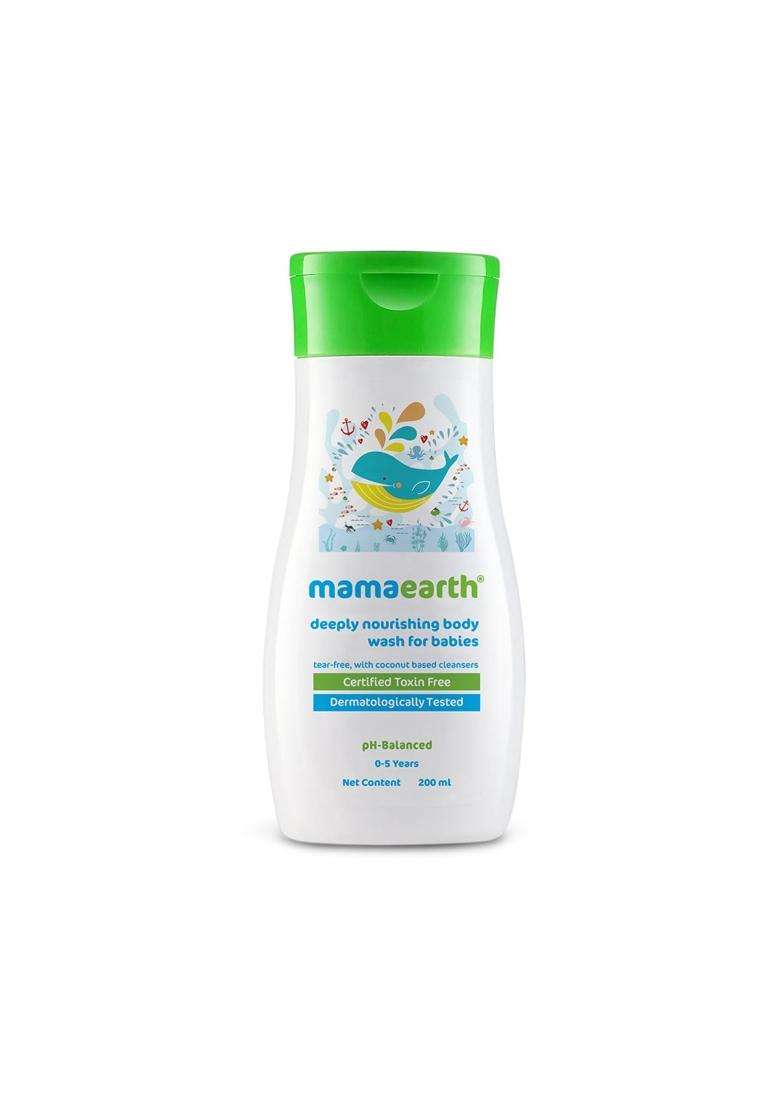 Mamaearth Deeply Nourishing Body Wash For Babies 200 ml | Infused with Coconut Oil, Orange Essential Oil & Aloe Vera Extract - Indya