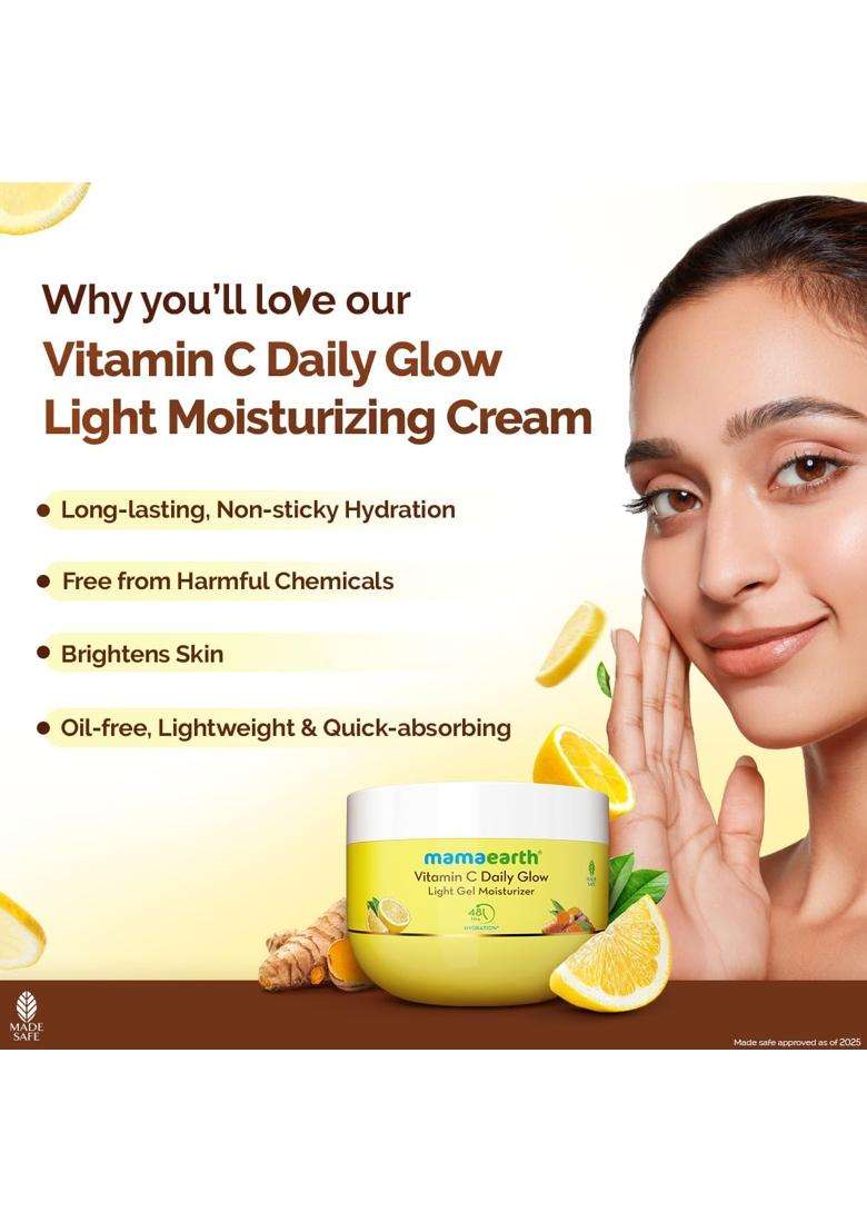 Mamaearth Vitamin C Daily Glow Light Gel Moisturizer With Vit C & Turmeric For Skin Brightening 200 g | Long-Lasting, Nonsticky Hydration - Indya