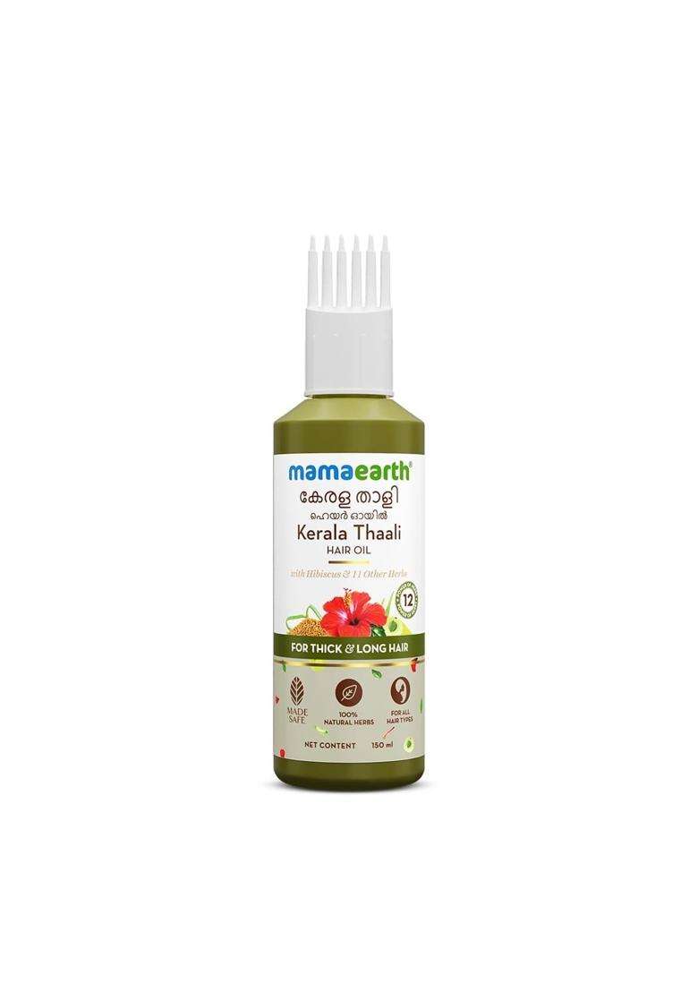 Mamaearth Kerala Thaali Hair Oil with Hibiscus, Bhringraj, Methi Dana & Amla for Thick & Long Hair 150 ml | Stimulates Hair Growth | Nourishing Thali - Indya
