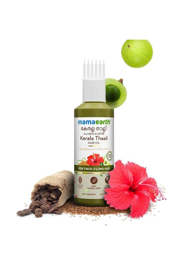 Mamaearth Kerala Thaali Hair Oil with Hibiscus, Bhringraj, Methi Dana & Amla for Thick & Long Hair 150 ml | Stimulates Hair Growth | Nourishing Thali - Indya