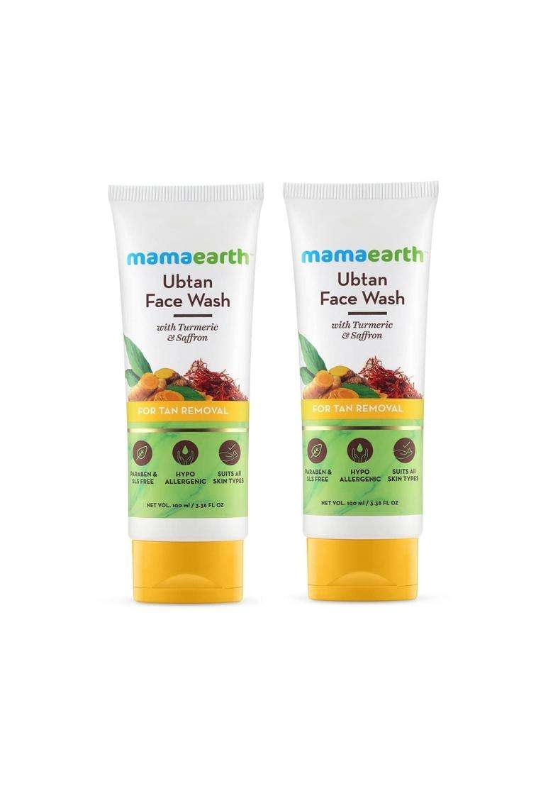 Mamaearth Ubtan Natural Face Wash with Turmeric & Saffron for Tan Removal and Skin Brightening 100 ml (Pack of 2) - Indya