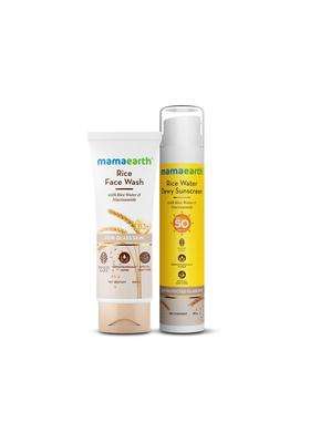 Mamaearth Radiant Rice Glow Combo 100 ml | Rice Face Wash 100 ml & Rice Water Dewy Sunscreen 50g | Gently Cleanses, Gives Glass Skin Glow, Evens Tone
