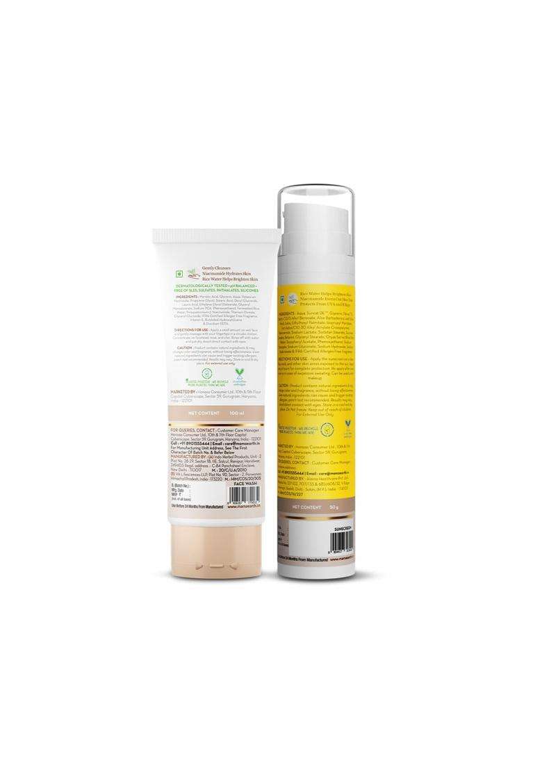 Mamaearth Radiant Rice Glow Combo 100 ml | Rice Face Wash 100 ml & Rice Water Dewy Sunscreen 50g | Gently Cleanses, Gives Glass Skin Glow, Evens Tone - Indya