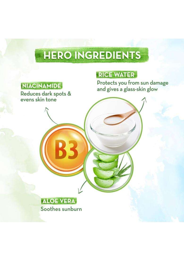 Mamaearth Radiant Rice Glow Combo 100 ml | Rice Face Wash 100 ml & Rice Water Dewy Sunscreen 50g | Gently Cleanses, Gives Glass Skin Glow, Evens Tone - Indya