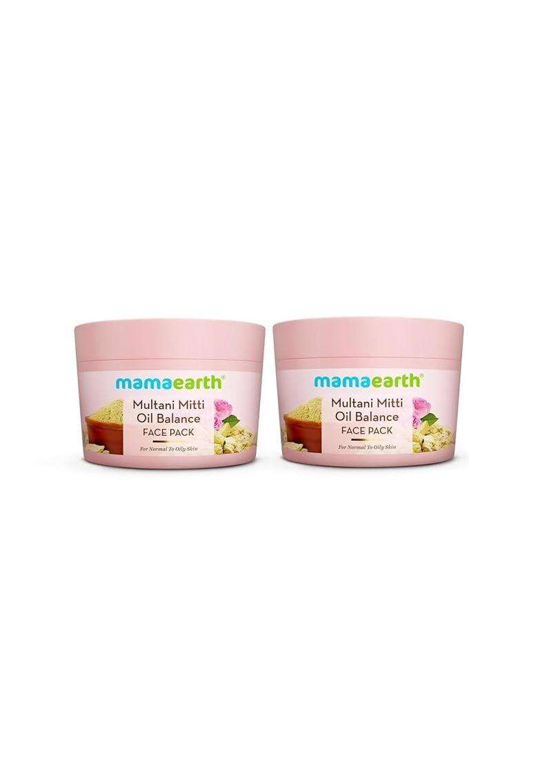 Mamaearth Multani Mitti Oil Balance Face Pack with Multani Mitti & Bulgarian Rose for Normal to Oily Skin 200 g (Pack of 2) | DIY-like Texture - Indya