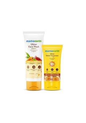 Mamaearth Ubtan Cleanse & Sun-Shield Combo 100 ml | Ubtan Face Wash- 100 ml & Ubtan Detan Sunscreen- 50g | SPF 50 & PA++++ Protection