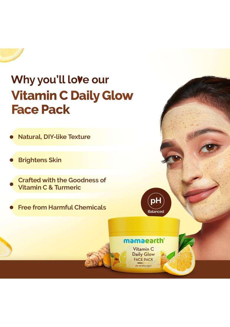 Mamaearth Vitamin C Daily Glow Face Pack with Vitamin C & Turmeric 200g | Natural, DIY-like Texture | Instantly Brightens Skin, Adds Glow - Indya