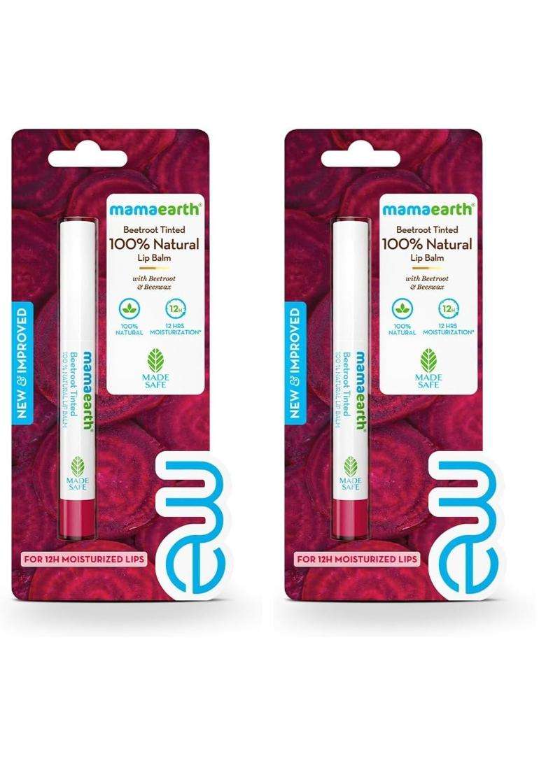 Mamaearth Beetroot Tinted 100% Natural Lip Balm with Beetroot & Beeswax 2 g (Pack of 2) | 12 Hr Moisturization | For Dry & Chapped Lips - Indya