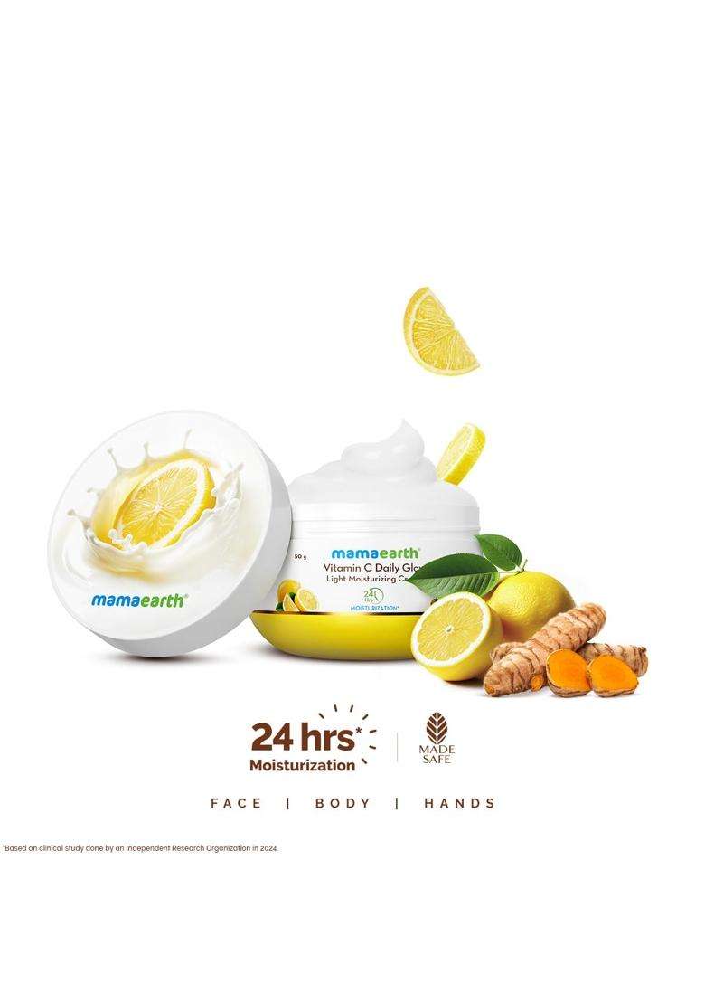 Mamaearth Vitamin C Daily Glow Light Moisturizing Cream with Vitamin C & Turmeric 50g | For Face, Hand & Body | 24H Moisturization | Soft Moisturizer - Indya