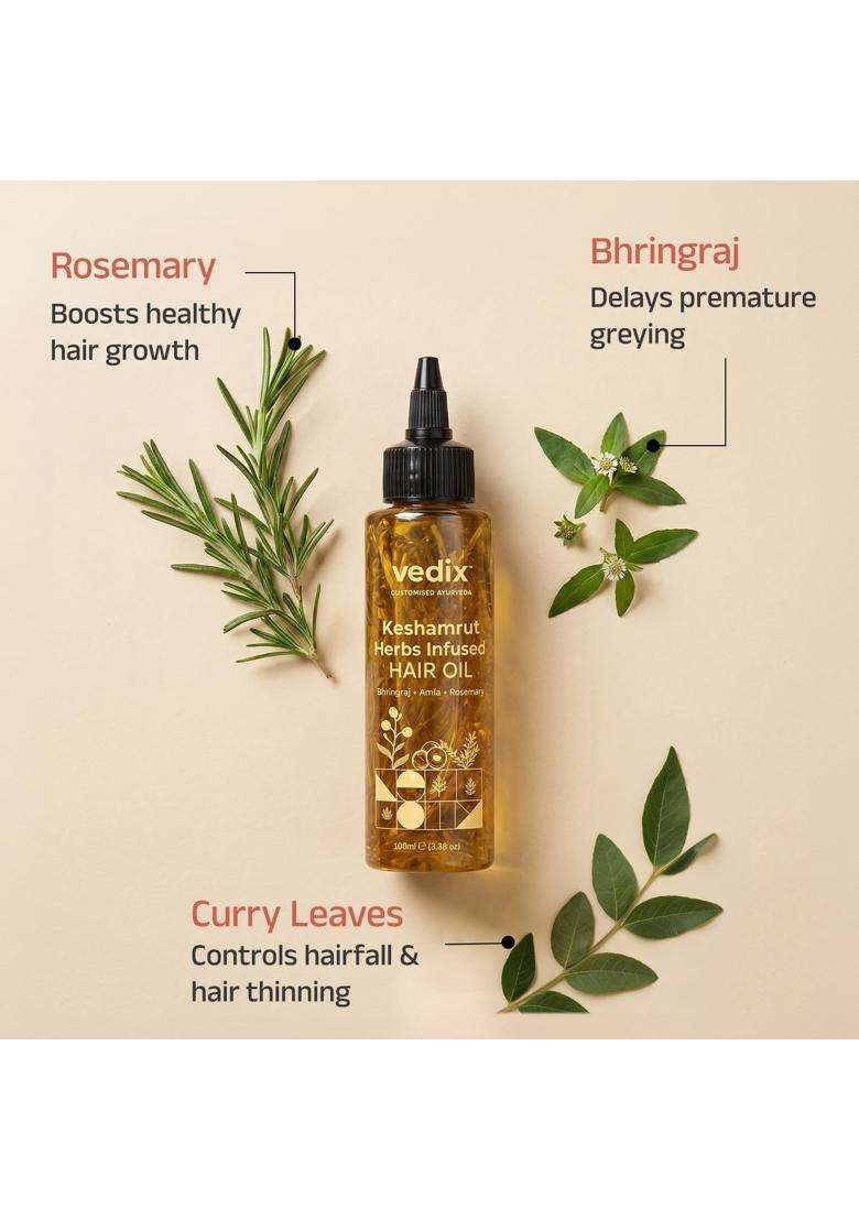 Vedix Keshamrut Herbs Infused Ayurvedic Hair Oil With Bhringraj, Amla & Rosemary 100 ml | Authentic Traditional Formula | For Men & Women - Indya