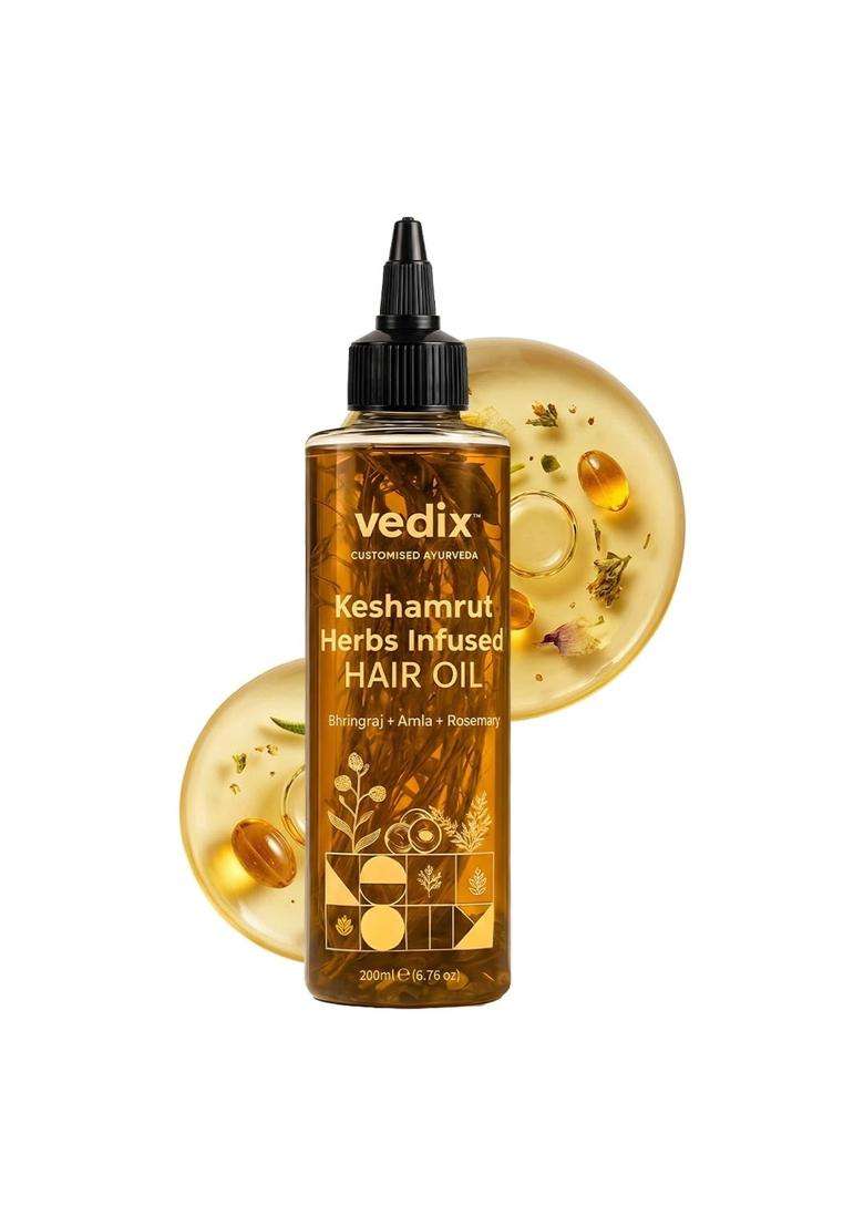 Vedix Keshamrut Herbs Infused Ayurvedic Hair Oil With Bhringraj, Amla & Rosemary 200 ml | Authentic Traditional Formula | For Men & Women - Indya