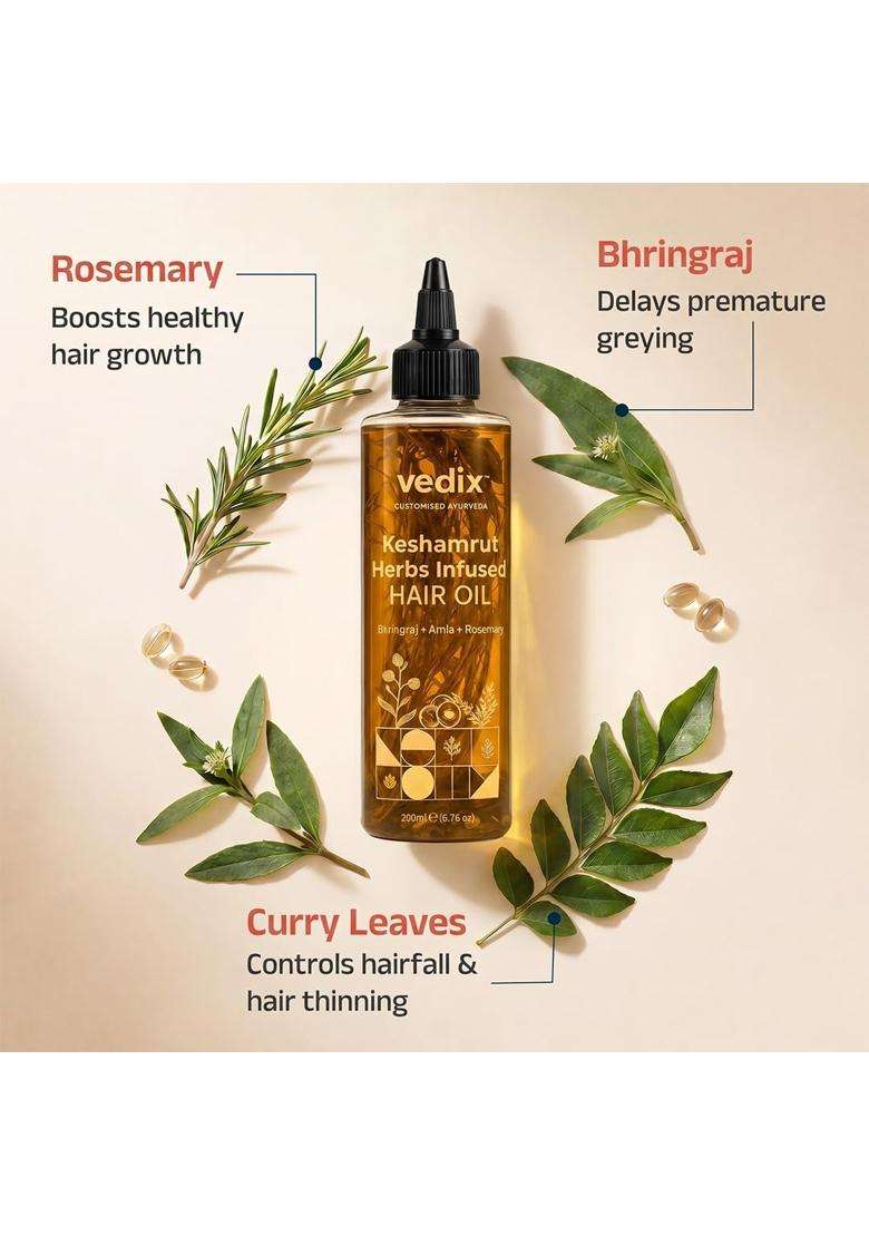 Vedix Keshamrut Ayurvedic Herb-Infused Hair Oil 200 ml (Pack of 3) | Authentic Traditional Formula - Indya