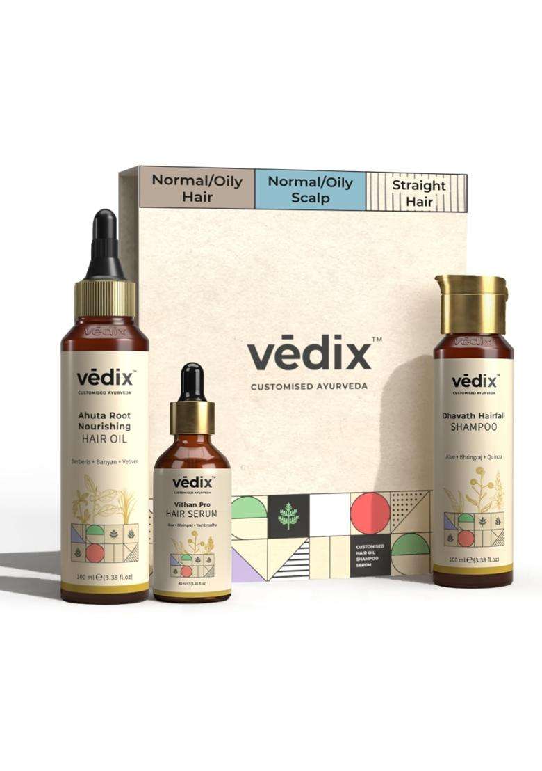 Vedix Ayurvedic Hairfall 3 Pc Kit 240 ml | Authentic Traditional Formula | Normal/Oily Hair & Scalp - Indya