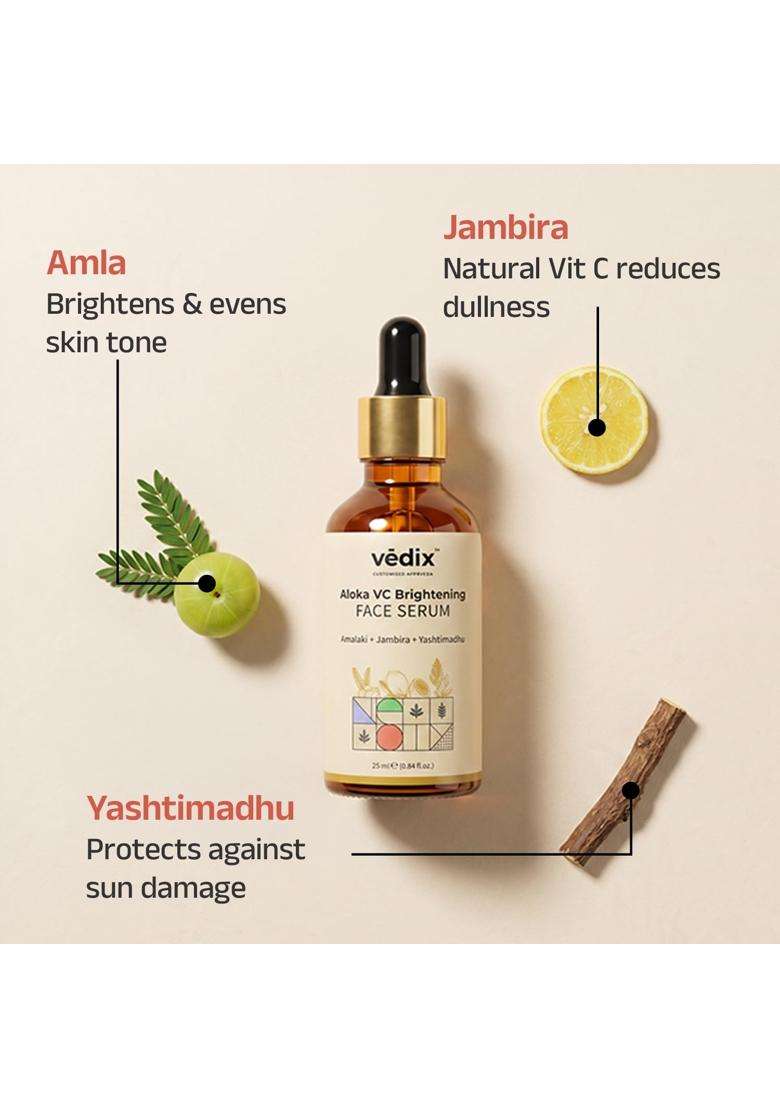 Vedix Aloka Ayurvedic Glow & Brightening Face Serum for Tanned Skin 25 ml | Authentic Traditional Formula - Indya
