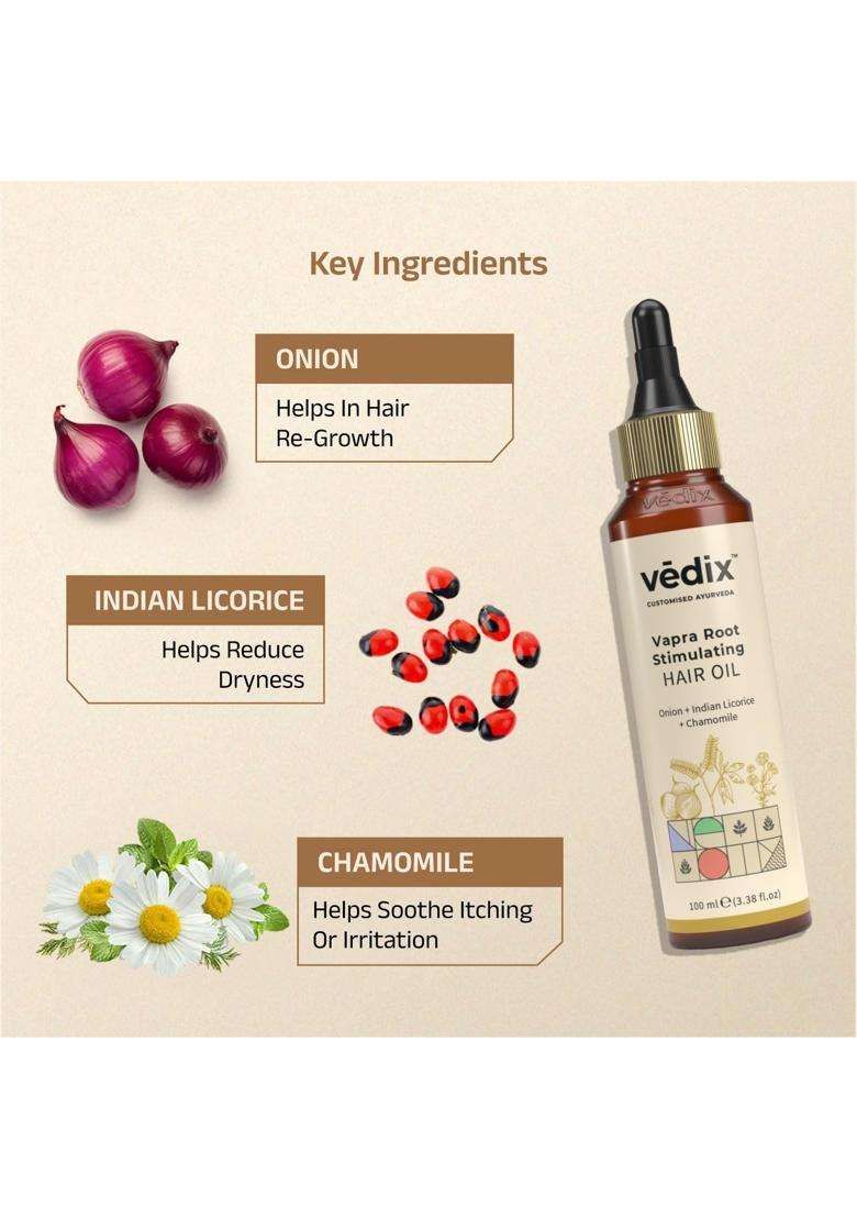 Vedix Vapra Ayurvedic Anti-Hairfall Oil l Dry Scalp & Wavy Hair l 100 ml | Authentic Traditional Formula - Indya