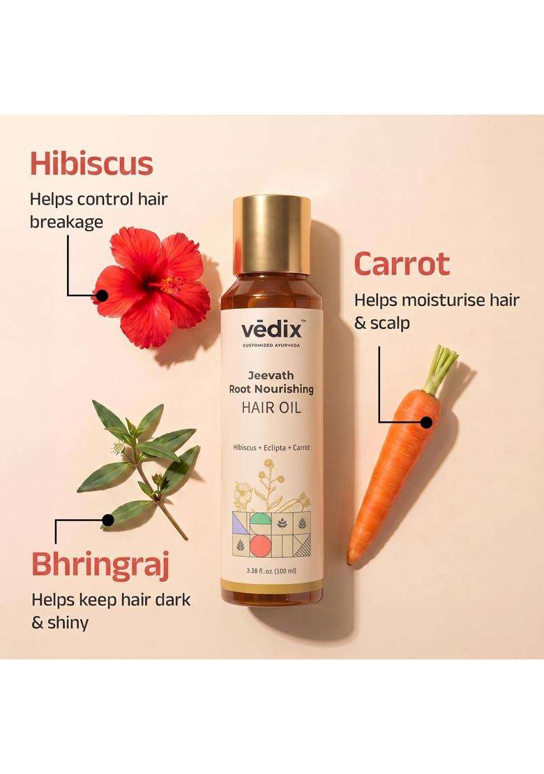 Vedix Jeevath Ayurvedic Hair Oil 100 ml | Authentic Traditional Formula | Normal/Oily Scalp,Straight Hair - Indya