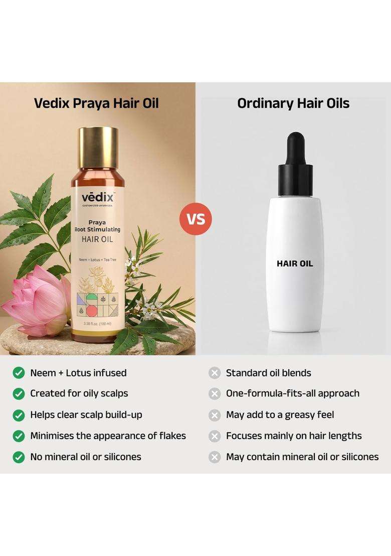 Vedix Praya Ayurvedic Anti-Hairfall Oil 100 ml | Authentic Traditional Formula | Oily Scalp & Wavy Hair l 100 ml - Indya