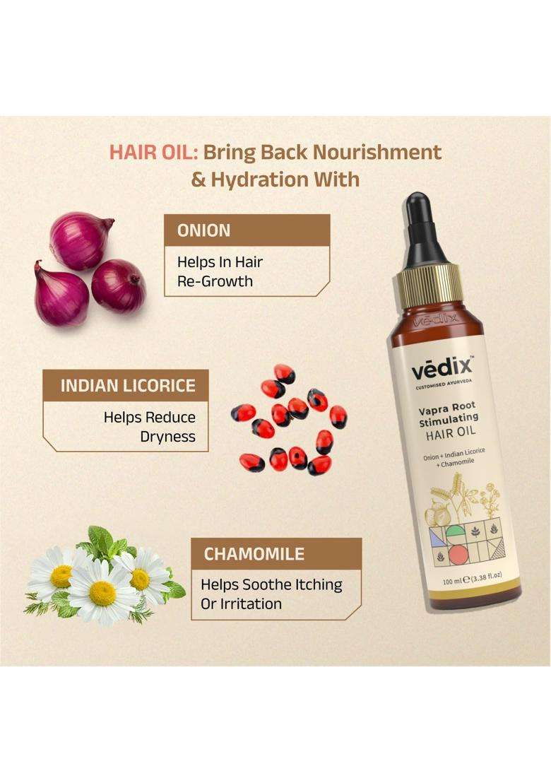 Vedix Ayurvedic Hairfall & Dandruff 3 Pc Kit 240 ml | Authentic Traditional Formula | Dry Scalp & Wavy Hair - Indya