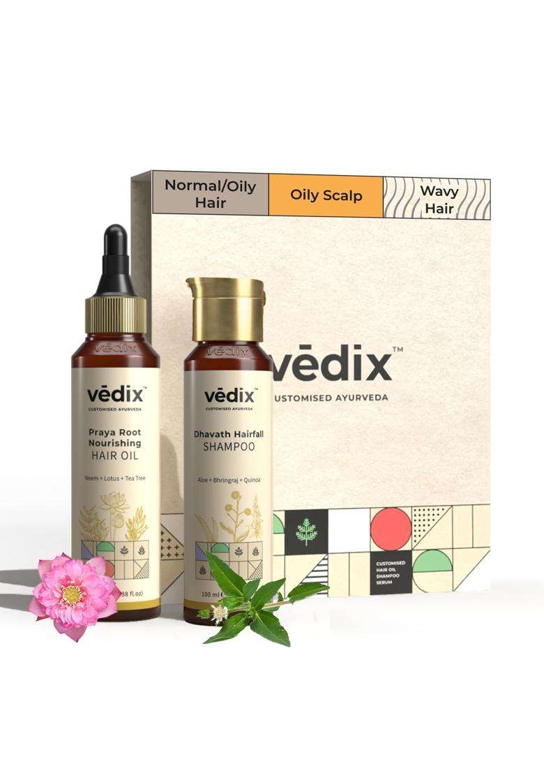 Vedix Ayurvedic Shampoo & Hair Oil Combo 200 ml | Authentic Traditional Formula | Normal/Oily Scalp & Wavy Hair - Indya