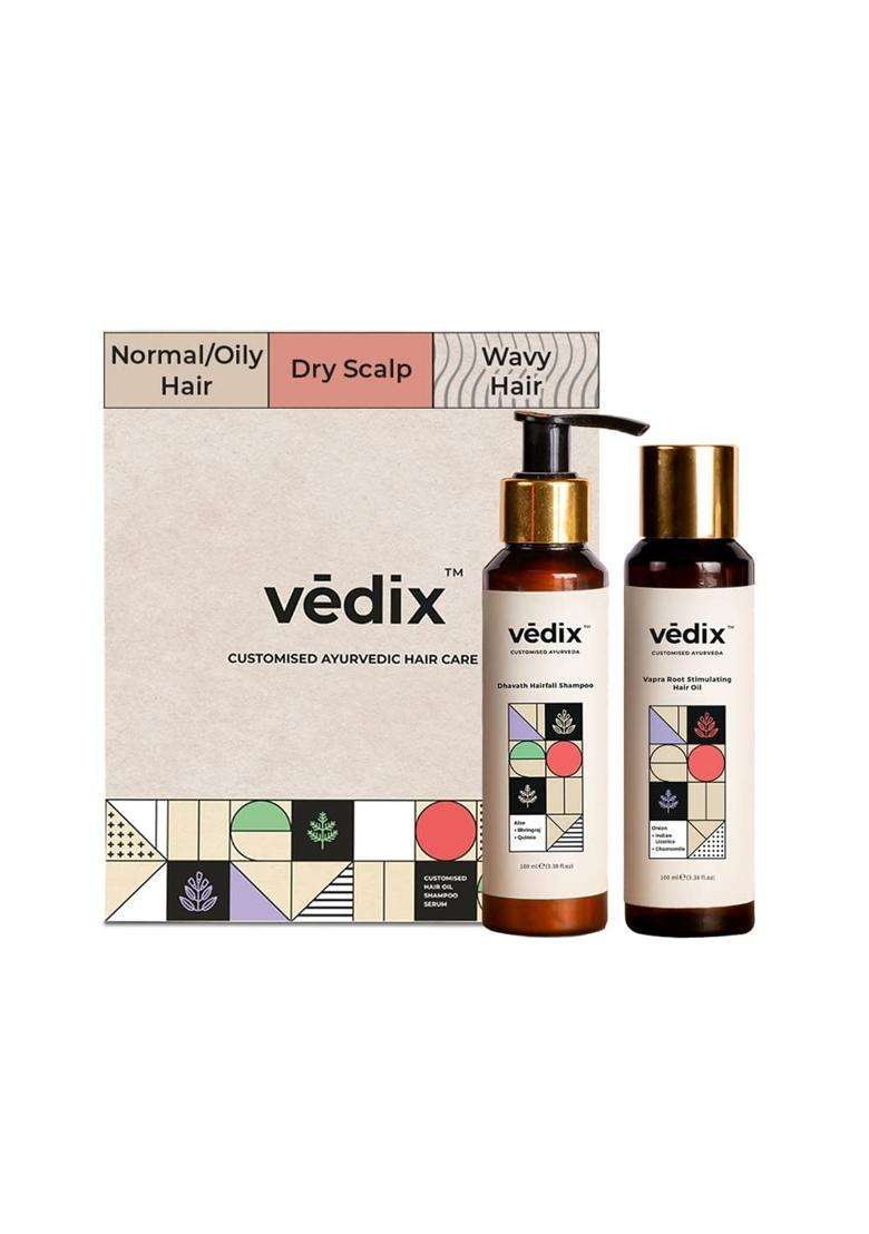 Vedix Ayurvedic Anti-Hairfall Oil & Shampoo Combo 200 ml | Authentic Traditional Formula | Dry Scalp & Wavy Hair - Indya