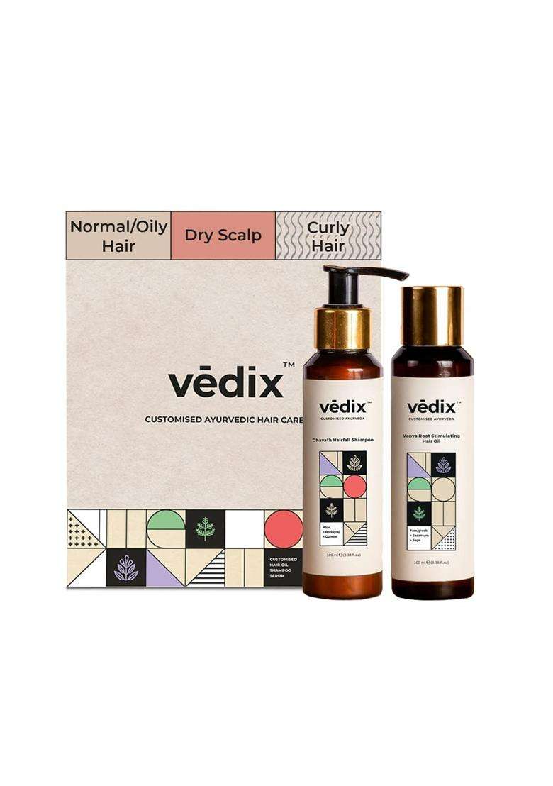 Vedix Ayurvedic Anti-Hairfall Shampoo & Oil Combo 200 ml | Authentic Traditional Formula | Dry Scalp & Curly Hair - Indya