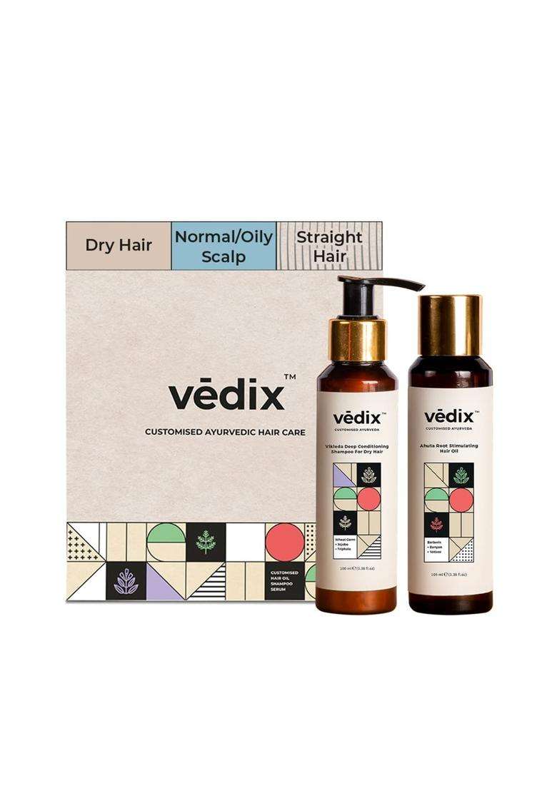 Vedix Ayurvedic Hair Oil & Shampoo Combo 200 ml | Authentic Traditional Formula | Normal/Oily Scalp & Straight Hair - Indya