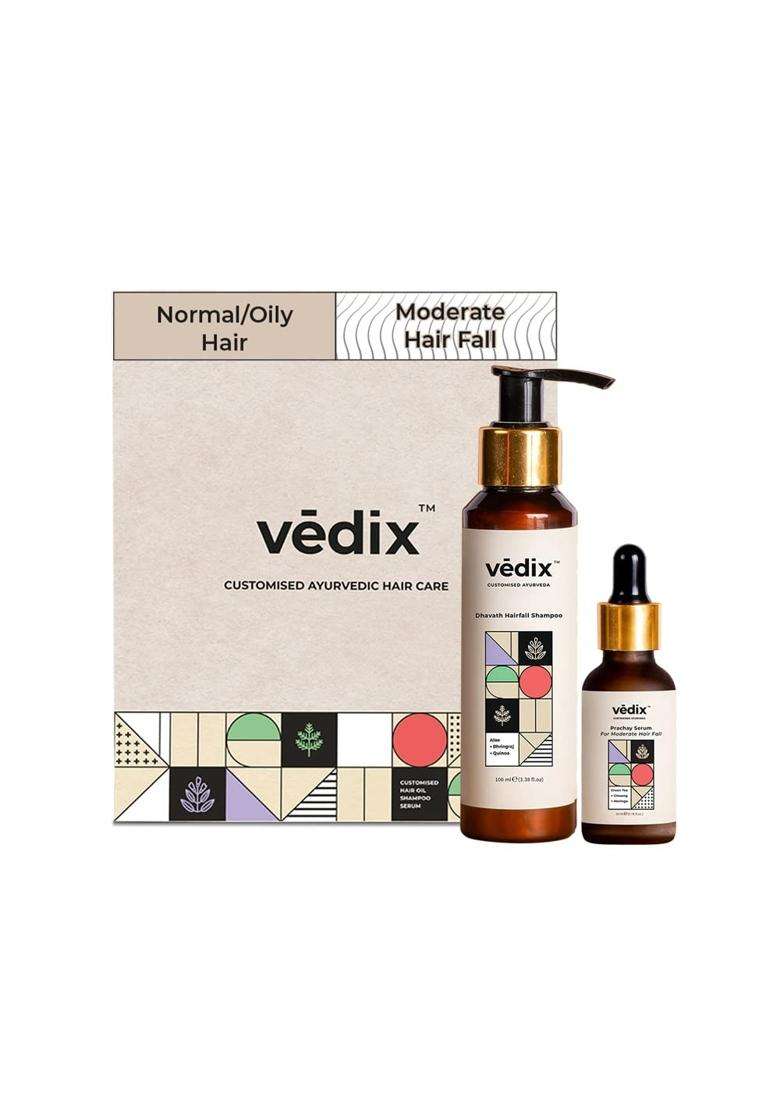 Vedix Ayurvedic Shampoo & Serum Combo 140 ml | Authentic Traditional Formula | Normal/Oily Hair & Moderate Hairfall - Indya