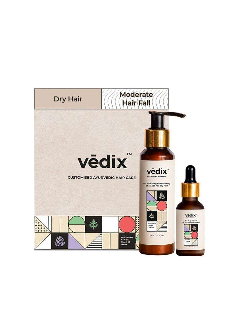 Vedix Ayurvedic Shampoo & Serum Combo 150 ml | Authentic Traditional Formula | Dry Hair & Moderate Hairfall - Indya