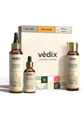 Vedix Ayurvedic Anti-Hairfall 3 Pc Kit 240 ml | Authentic Traditional Formula | Dry & Wavy Hair | Oily Scalp