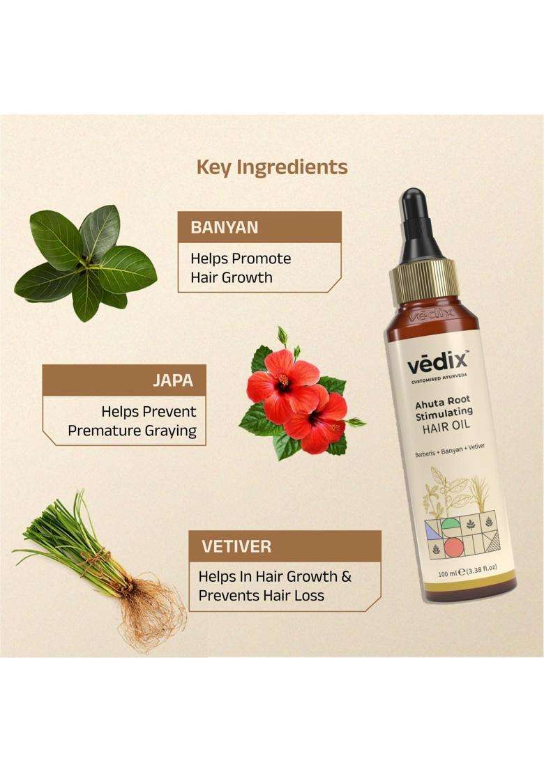 Vedix Ahuta Ayurvedic Hair Oil 100 ml | Authentic Traditional Formula | Normal-Oily Scalp & Straight Hair l 100 ml - Indya