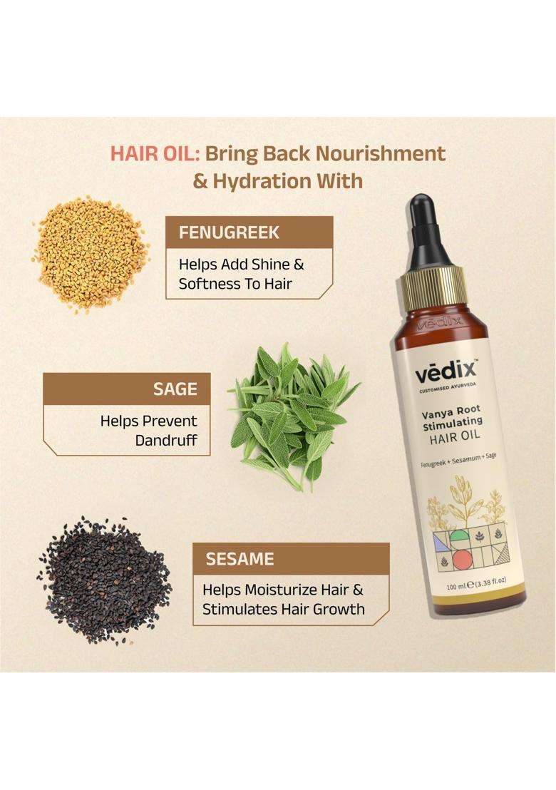 Vedix Ayurvedic Anti-Hairfall 3 Pc Kit 240 ml | Authentic Traditional Formula | Normal/Oily, Curly Hair | Dry Scalp - Indya