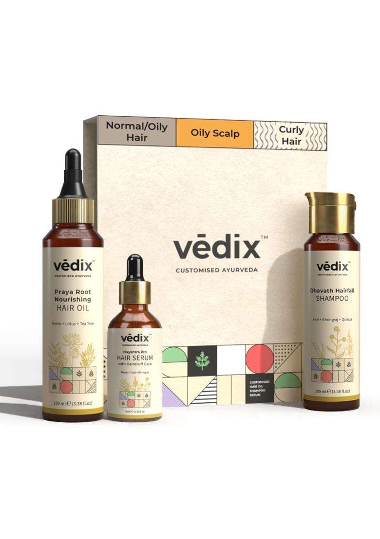 Vedix Ayurvedic Hair Care Regimen for Normal/Oily 240 ml | Authentic Traditional Formula | Oily Scalp & Curly Hair - Indya