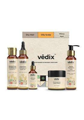 Vedix Ayurvedic Anti-Hairfall & Hair Growth 5 Pc Kit 440 ml | Authentic Traditional Formula | Oily Scalp &Wavy Hair