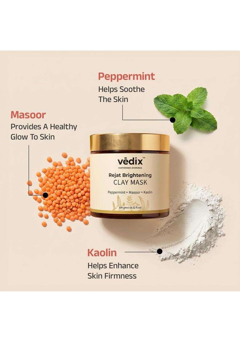 Vedix Rejat Ayurvedic Brightening Clay Face Mask 100 g | Authentic Traditional Formula | Tanned Skin - Indya