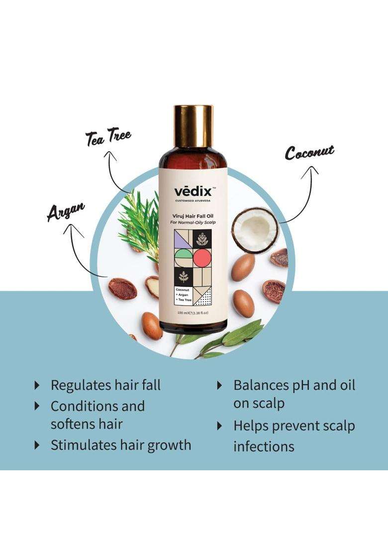 Vedix Viruj Ayurvedic Anti-Hairfall Hair Oil 100 ml | Authentic Traditional Formula | Normal-Oily Scalp l 100 ml - Indya