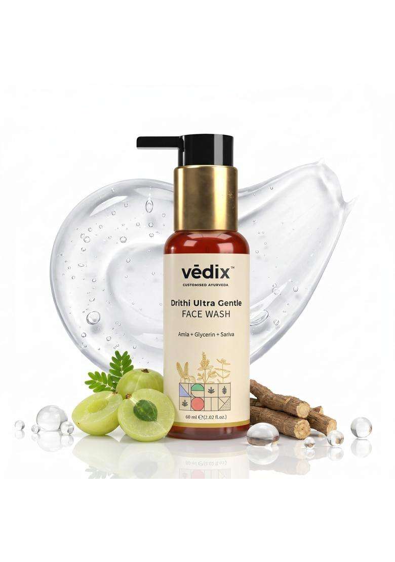 Vedix Drithi Ultra Gentle Ayurvedic Face Wash for Normal Skin 60 ml | Authentic Traditional Formula | Daily Cleanser with Amla, Glycerin & Sariva - Indya
