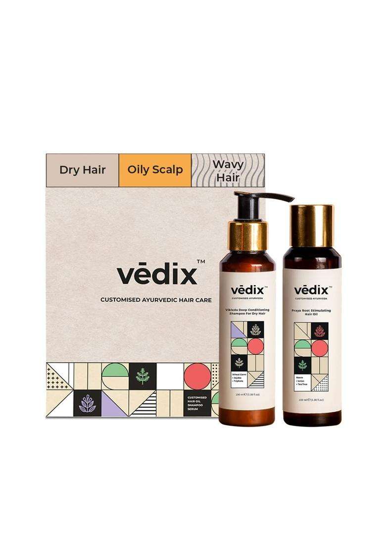 Vedix Ayurvedic Hair Oil & Shampoo Combo 200 ml | Authentic Traditional Formula | Oily Scalp & Wavy Hair - Indya