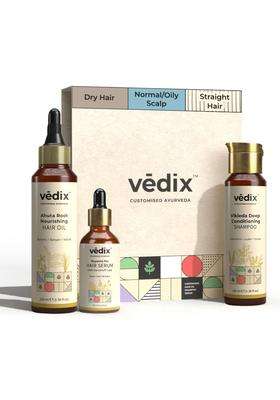 Vedix Ayurvedic HairCare 3 Pc Kit 240 ml | Authentic Traditional Formula | Normal/Oily Scalp & Straight Hair