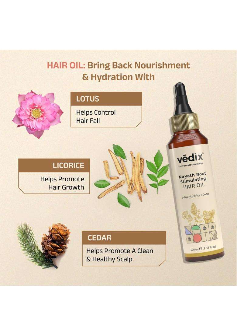Vedix Ayurvedic Anti-Hairfall 3 Pc Kit 240 ml | Authentic Traditional Formula | Dry Scalp & Curly Hair - Indya