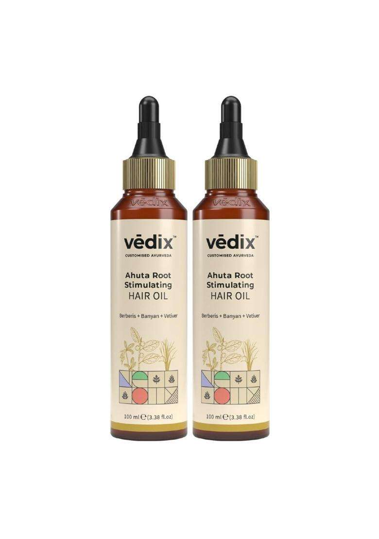 Vedix Ahuta Ayurvedic Anti-Hairfall Oil 100 ml (Pack of 2) | Authentic Traditional Formula | Normal-Oily Scalp - Indya